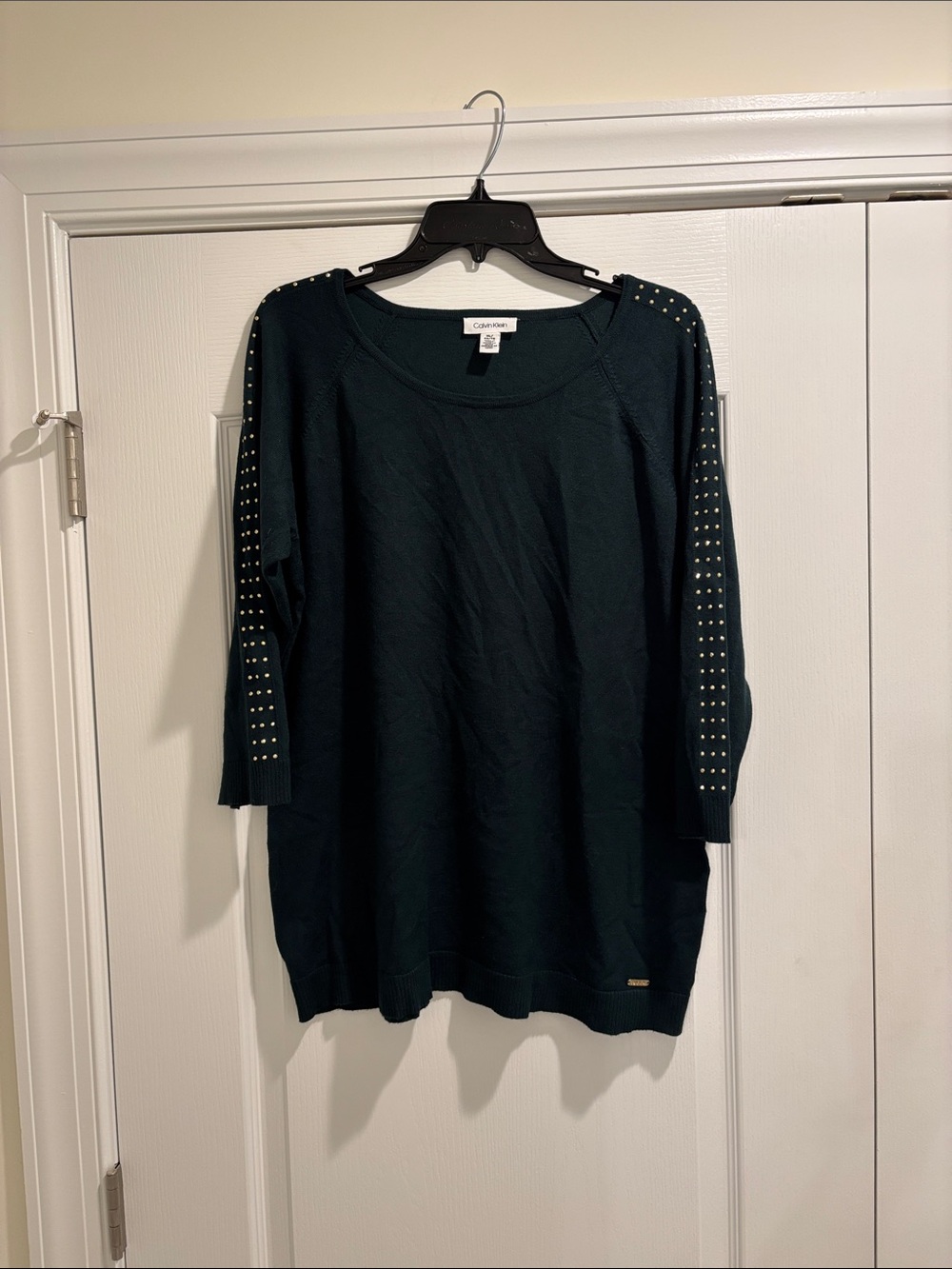 Calvin Klein Dark Green Studded Sleeve Sweater